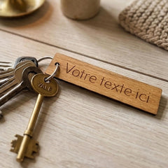 Personalised French Text Wooden Keyring Custom Message Gift