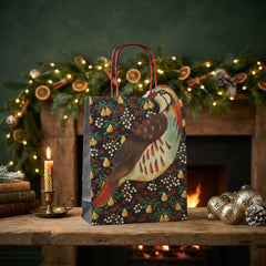Partridge Pear Christmas Paper Gift Bags Blue Festive Gift Wrap Party Set of 8