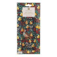 Partridge Pear Christmas Tissue Paper Blue Red Festive Gift Wrap Sheets Set of 4