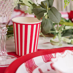 Red & White Striped Paper Cups for Birthday Parties, Celebrations & Party Tables (Pack of 6, 255 ml)