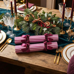 Whodunnit Mystery Game Christmas Crackers Recyclable Purple Striped Tableware Set of 6