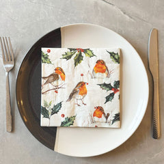 christmas-robin-and-holly-cream-lunch-paper-party-napkins-x-20|L1013160|Luck and Luck| 1