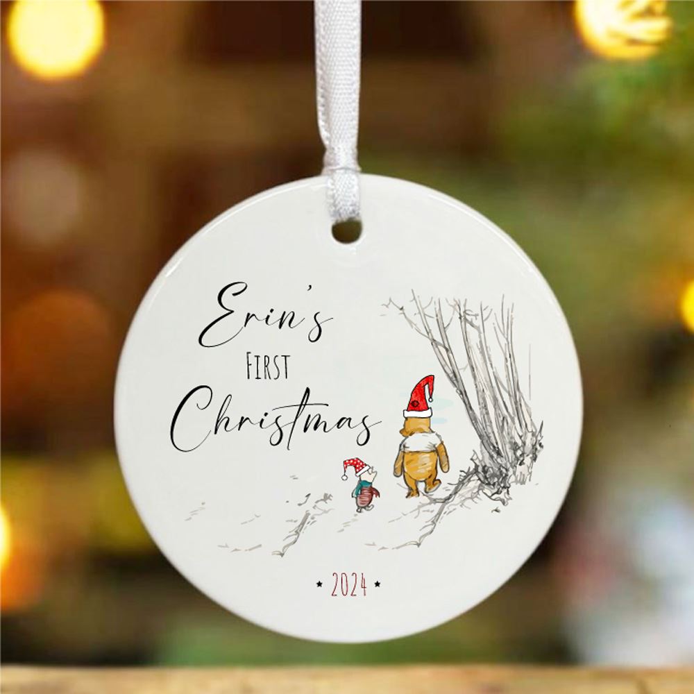 personalised-winnie-the-pooh-1st-christmas-design-porcelain-bauble|LLUVPORC10|Luck and Luck| 1