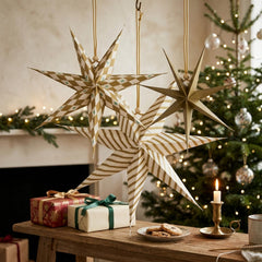 Gilded Gold Christmas Paper Hanging Stars Festive Tree Decorations Set of 3