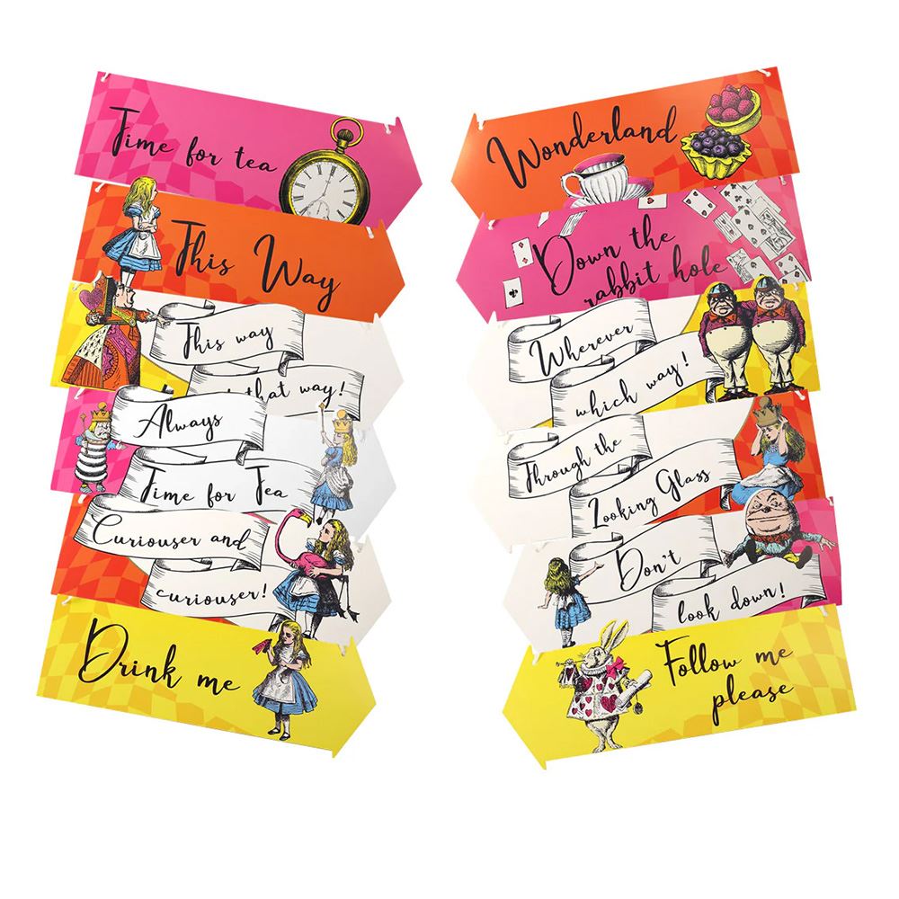 alice-in-wonderland-direction-party-signs-pack-of-12-mad-hatters|TSALICE-BRIGHT-SIGNS|Luck and Luck| 1