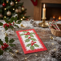 Holly Christmas Lunch Paper Napkins Red Green Festive Party Tableware Set of 16