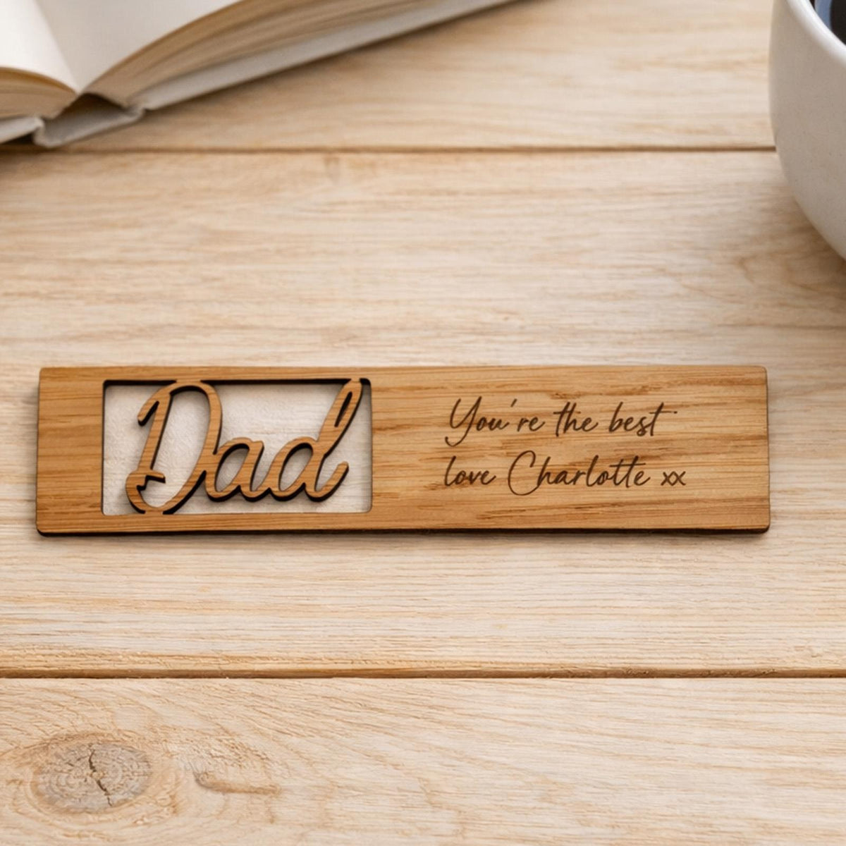 Personalised Dad Wooden Bookmark Father’s Day Gift with Message