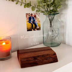 Acrylic Photo Couple Stand with Wooden Base