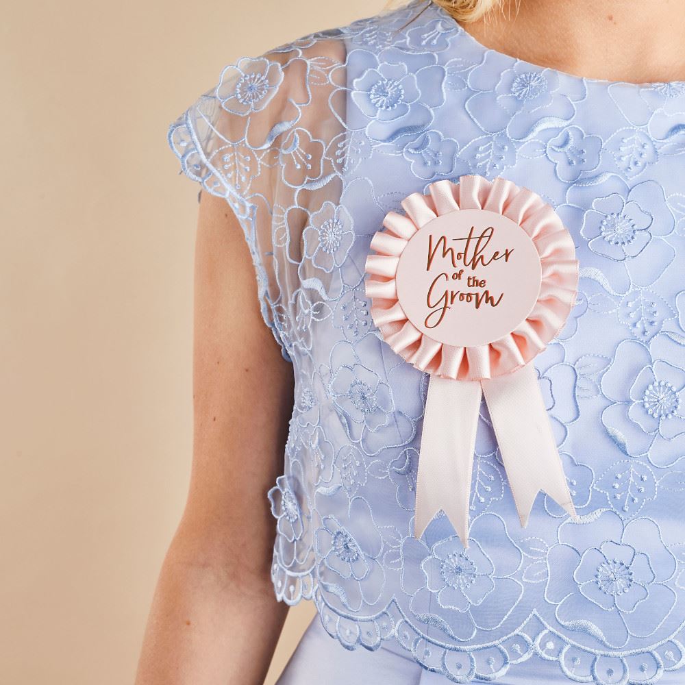 pink-and-rose-gold-mother-of-the-groom-rosette-badge-hen-party|HBSY120|Luck and Luck| 1