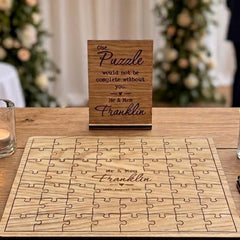 Personalised Rustic Oak Wedding Jigsaw Guest Book with Base 48 Pieces