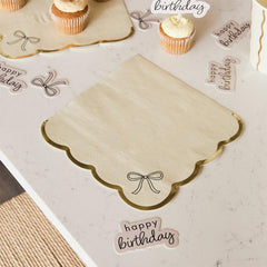 Gold Bow Scallop Paper Napkins Birthday Tableware, Pack of 16 - 16.5 cm