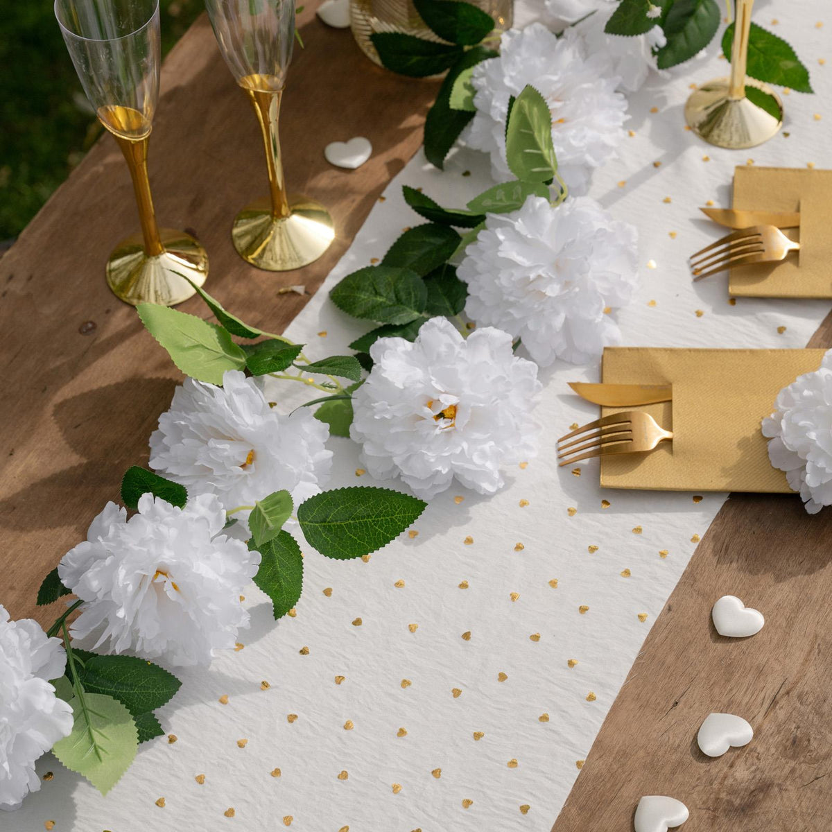 Santex Ivory with Gold Heart Table Runner Wedding Anniversary 2.5m