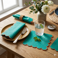 Santex Green Cocktail Napkins with Gold Scalloped Edge 12 Pack, 13 cm