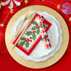 Holly Christmas Lunch Paper Napkins Red Green Festive Party Tableware Set of 16