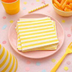 Yellow & White Paper Napkins for Birthday Parties, Celebrations & Party Tables (Pack of 15, 24 cm Unfolded)