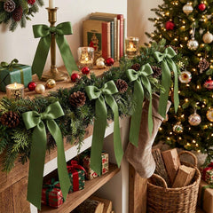 Pistachio Green Satin Christmas Bows Festive Home Decor Decorations Set of 6