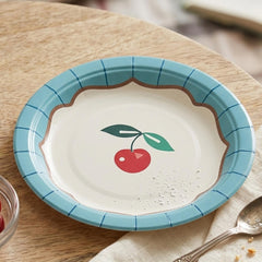 Santex Small Cherry Fruit Design Blue Party Paper Plates, Pack of 6 , 18 cm