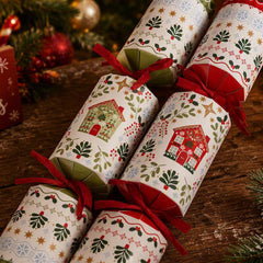 Alpine House Christmas Crackers Green Red Festive Party Table Decorations Set of 6