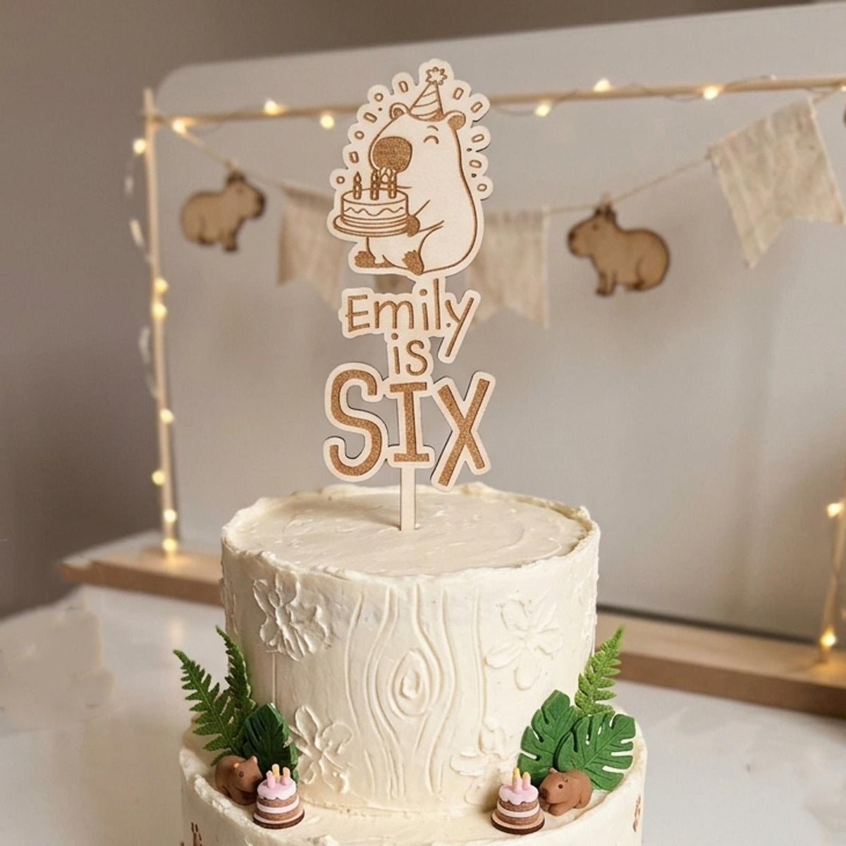 Personalised Capybara Wooden Cake Topper Birthday Name Age Decoration 22.5 cm
