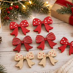 Red Wooden Christmas Bows for Rustic Festive Decorating - Pack of 18