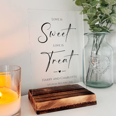 sweet-bar-sign-contemporary-personalised-love-is-sweet-sign-clear-a5|LLUVWEDSIGND3LISCL|Luck and Luck| 1