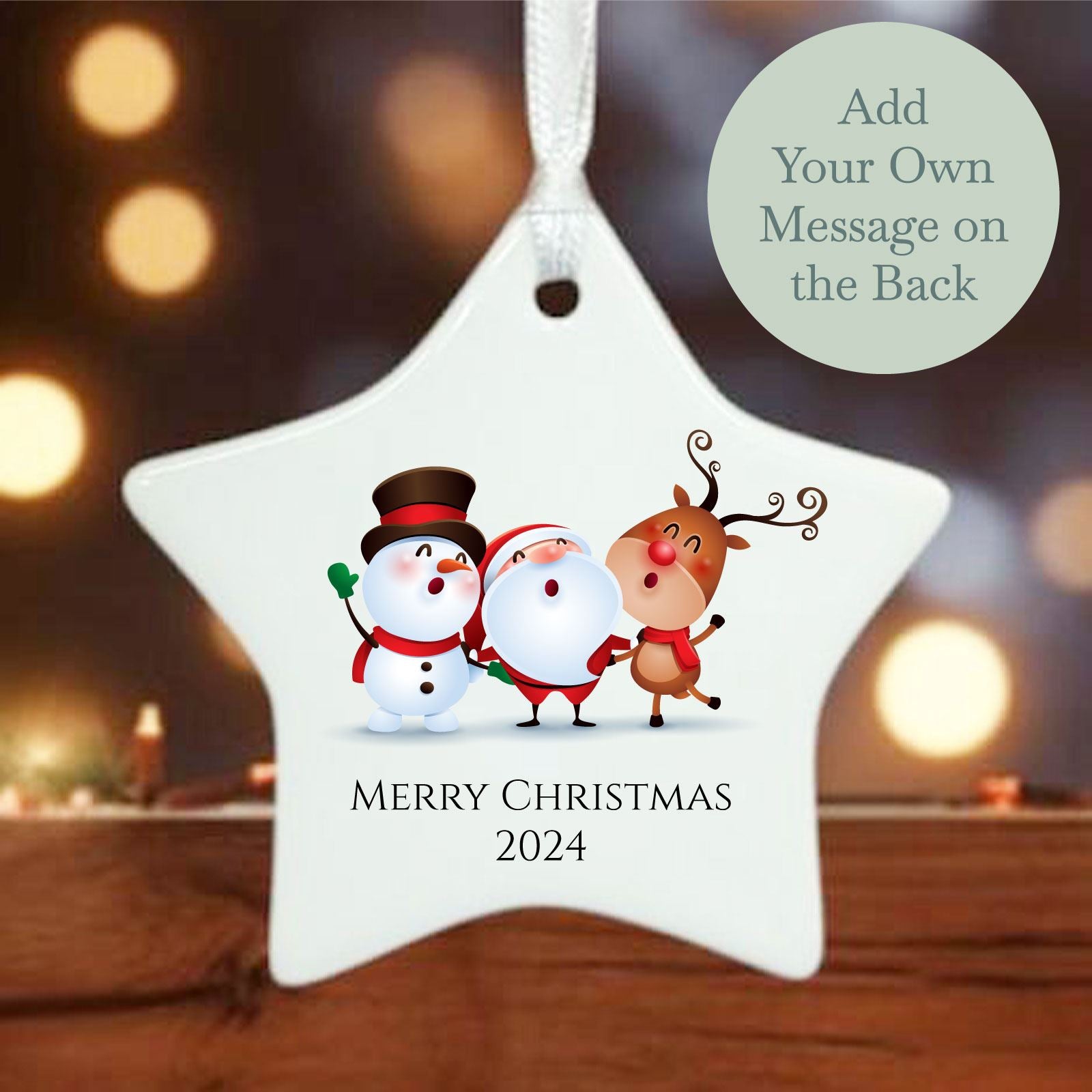 personalised-hanging-christmas-porcelain-star-santa-and-friends|LLUXXMASSTARD3|Luck and Luck| 1