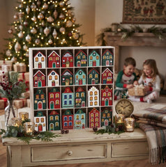 Wood Christmas Advent Calendar Dutch House Village 25 Mini Houses Green Red Festive Decor