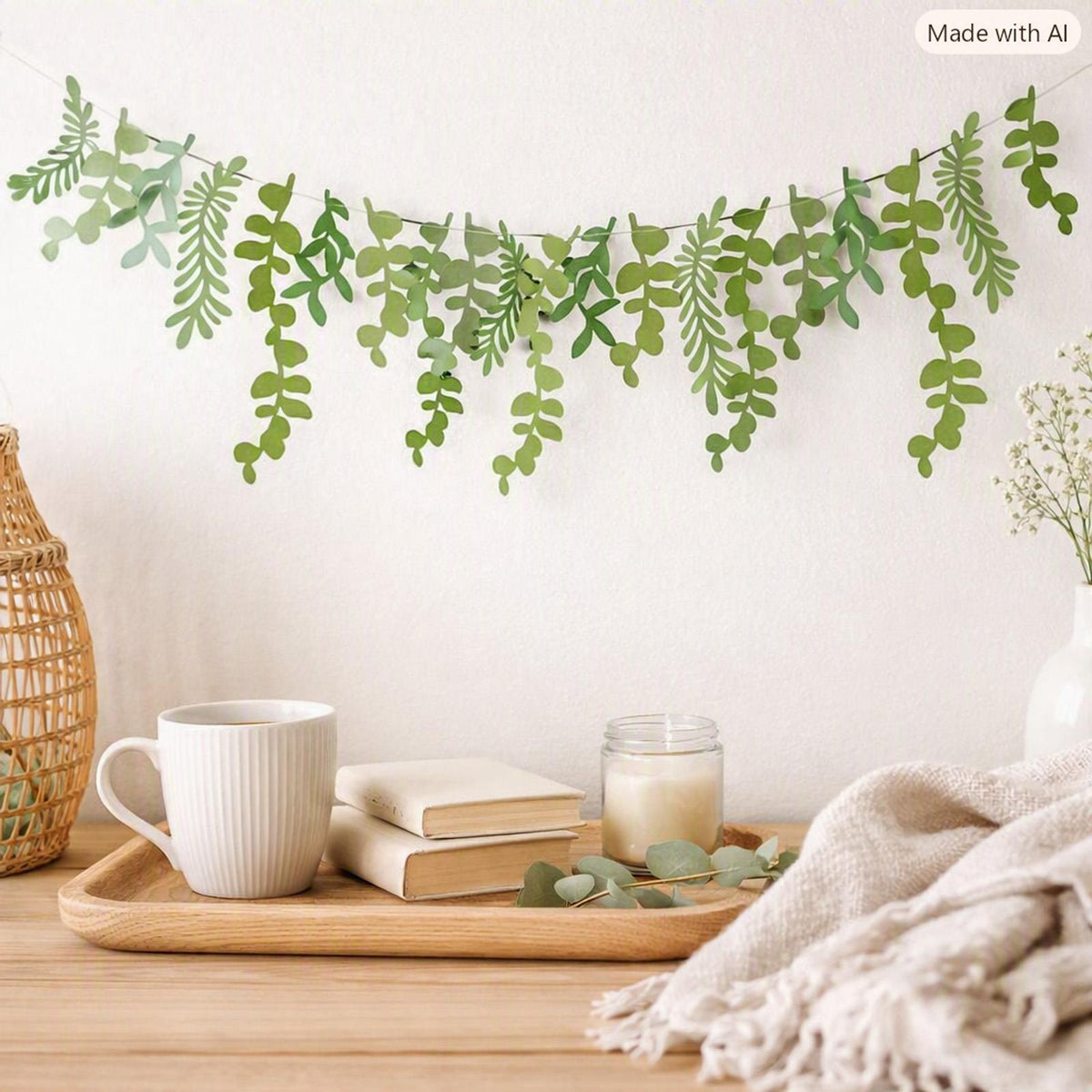 Botanical Leaf Birthday Banner for Modern Green Party Hanging Displays, 2 m