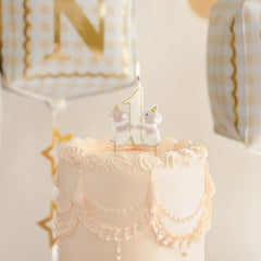 PartyDeco 1st Birthday Cake Candle Pink Mice Number 1, White