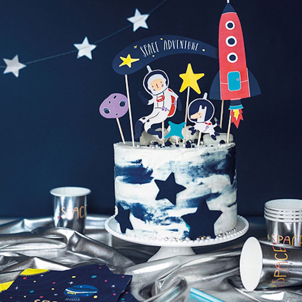 space-birthday-party-cake-food-toppers-x-7-rocket-astronaut-star|KPT37|Luck and Luck| 1