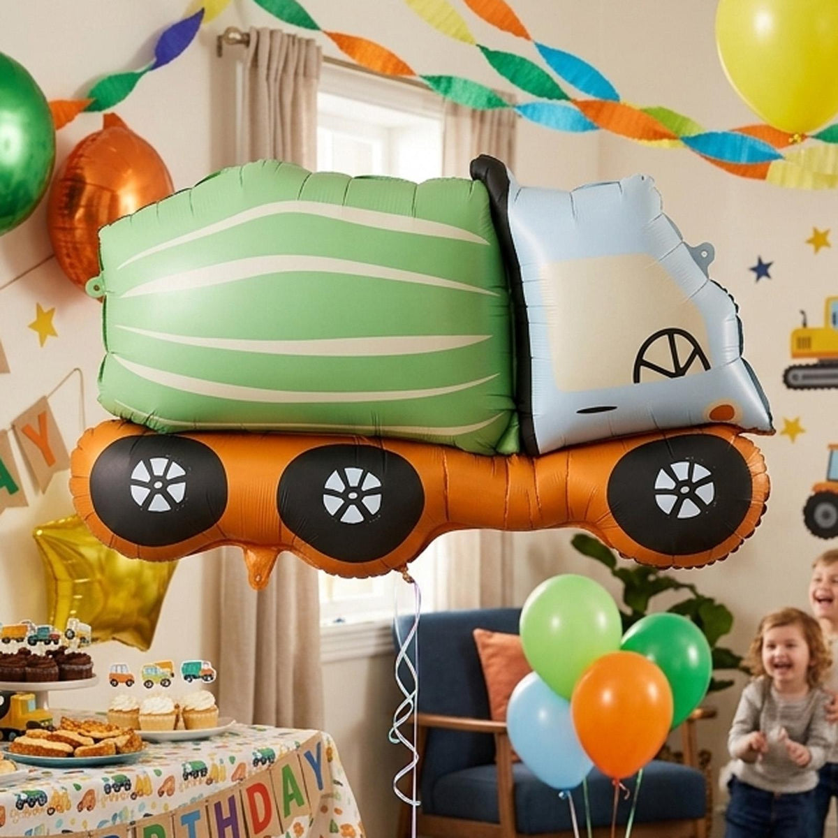 Concrete Mixer Foil Balloon Green Orange Kids Birthday Party Decoration (81 x 48 cm)