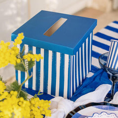 Blue & White Striped Paper Birthday Card Box for Cards and Messages (20 cm)
