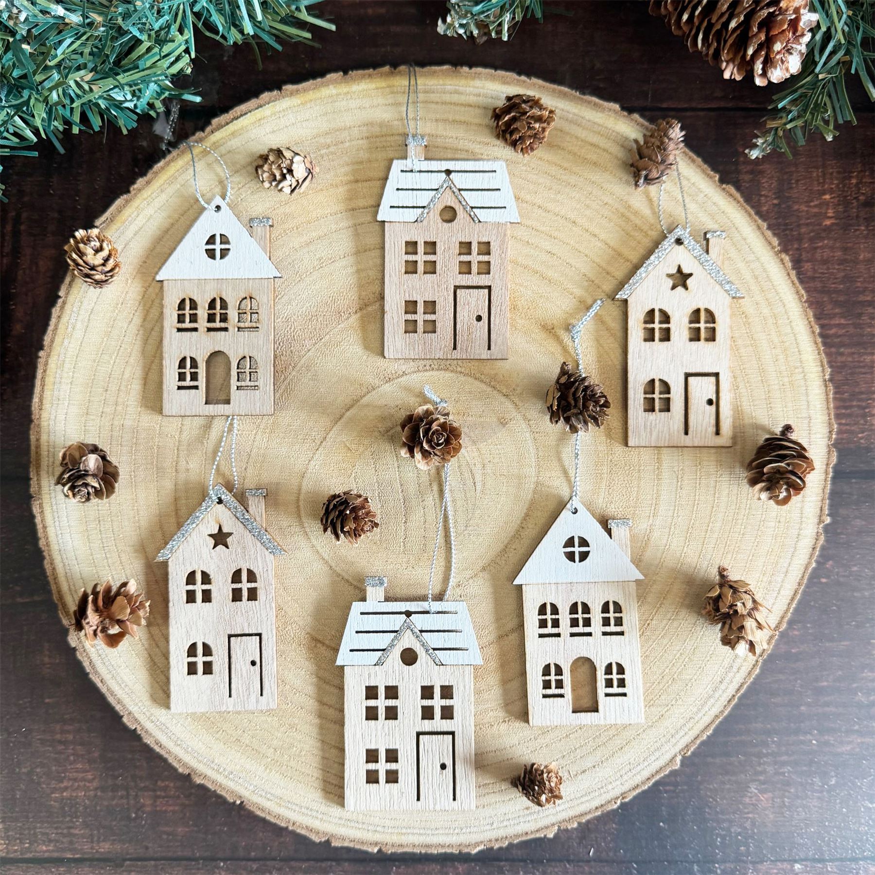 christmas-wooden-house-tree-hanging-decoration-set-9-pack|HHH759|Luck and Luck| 1