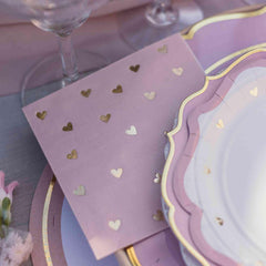 Pink & Gold Heart Cocktail Napkins 20 Pack – Birthday Party Tableware