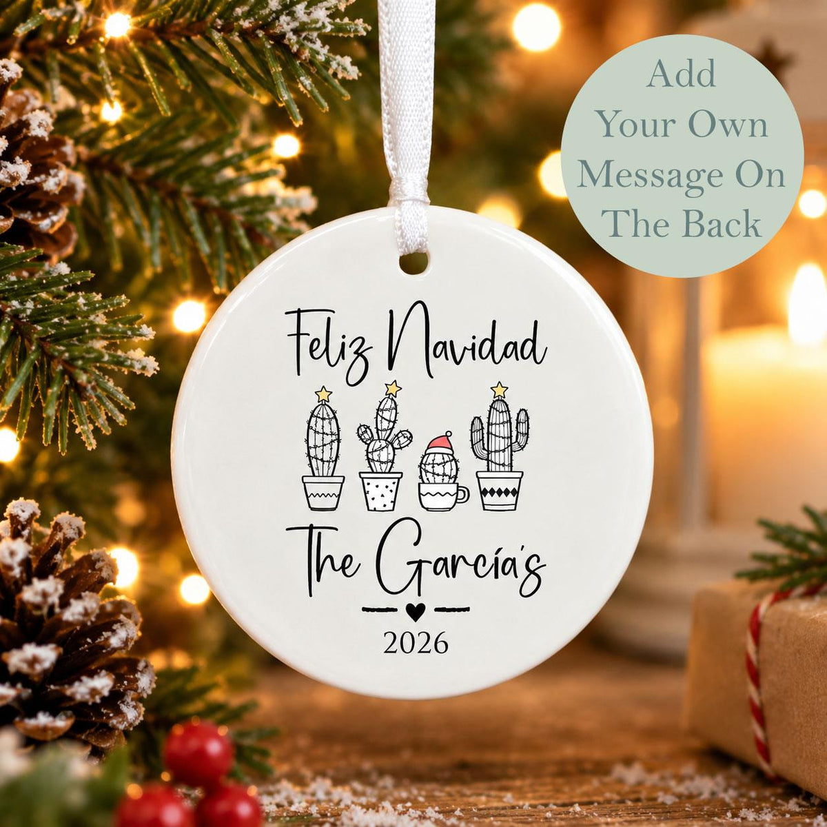 Personalised Feliz Navidad Christmas Hanging Bauble Decoration Gift