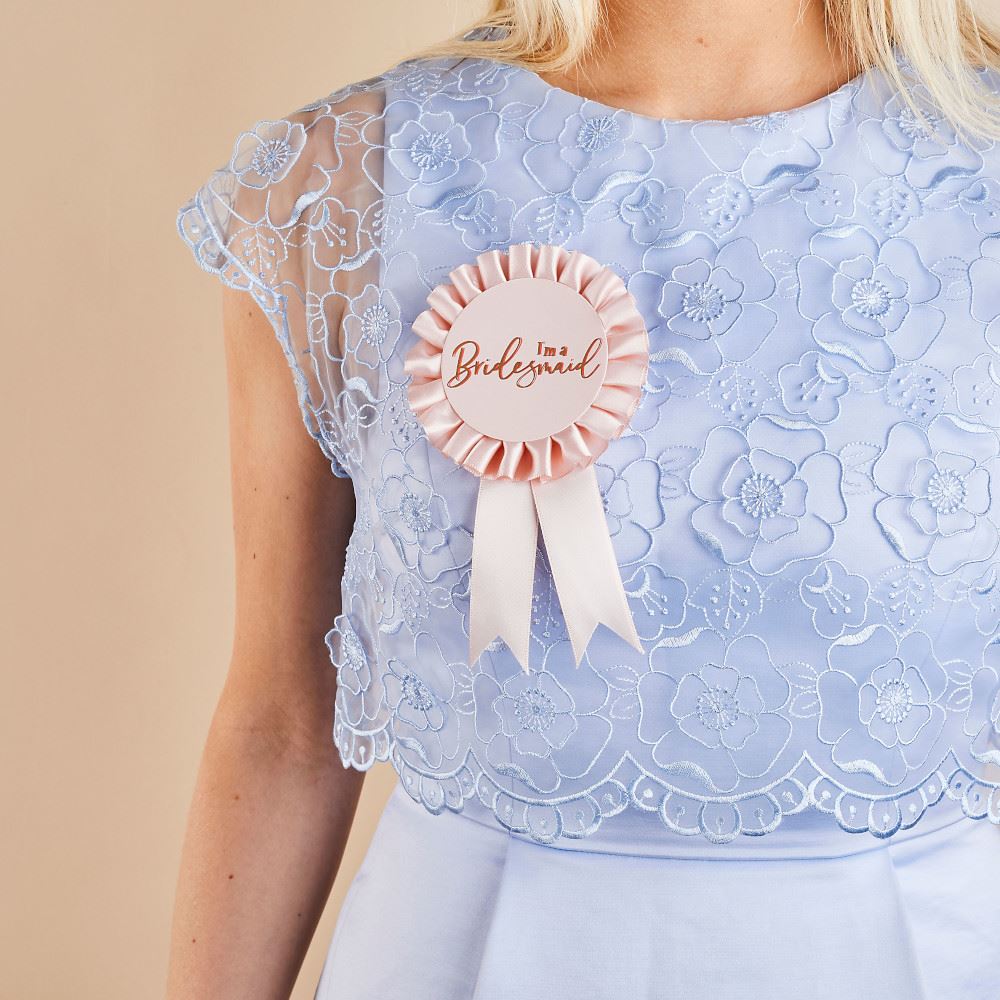 pink-and-rose-gold-bridesmaid-rosette-badge-hen-party|HBSY117|Luck and Luck| 1