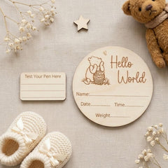 Winnie The Pooh Wooden Baby Announcement Disc for New Baby Keepsakes