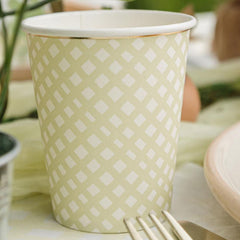 Green Yellow Gingham Paper Cups Whimsical Party Tableware Decorations Set of 8