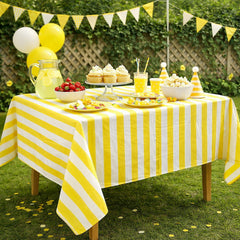 Yellow & White Polyester Birthday Tablecloth for Colourful Party Tables (140 x 120 cm)