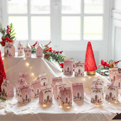 Christmas Advent Calendar with 24 Red Paper House Gift Boxes for Festive Countdown