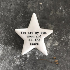 East of India Porcelain Star Mini Token – My Sun Moon and Stars Sentimental White Keepsake Gift