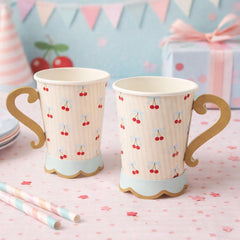 Rococo Cherries 3D Birthday Party Paper Cups (Pack of 8, 8 cm)