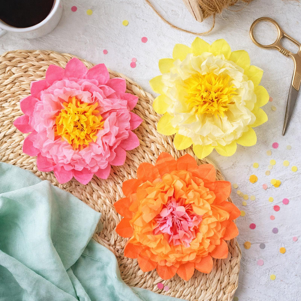 Tissue Paper Flower Birthday Decoration Multicoloured Décor 35 cm