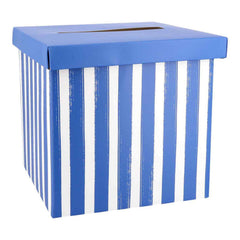 Blue & White Striped Paper Birthday Card Box for Cards and Messages (20 cm)