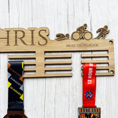 Personalised Wooden Triathlon Medal Display Holder