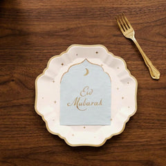 Eid Mubarak Blue Gold Paper Napkins for Festive Party Table Styling Pack of 12