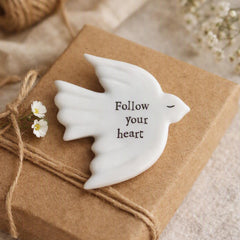 Mini Porcelain Dove Token with Follow Your Heart Message, White Keepsake Gift