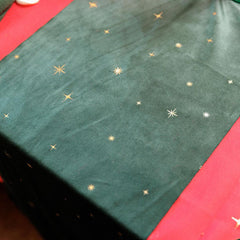 Green Velvet Christmas Table Runner Gold Stars Festive Dining Decor 3m