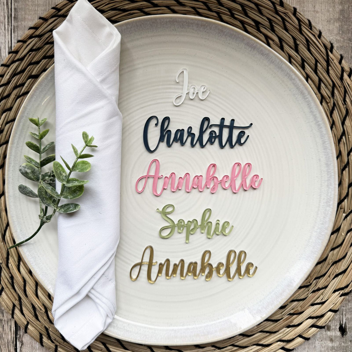 Custom Acrylic Place Names for Weddings, Parties and Reception Tables