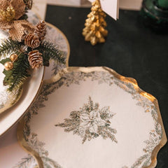 Vintage Christmas Napkins in Green and Gold for Festive Holiday Dining Tables (Pack of 16)